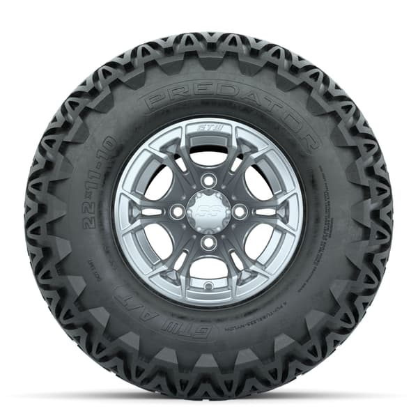 GTW Spyder Silver Brush 10 in Wheels with 22x11-10 Predator All Terrain Tires – Full Set