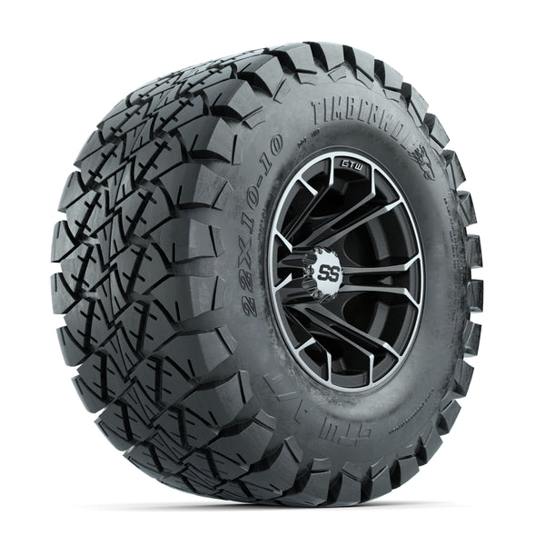 GTW Spyder 10" Machined/Matte Grey Wheels with 22x10-10 Timberwolf All Terrain Tires - Full Set