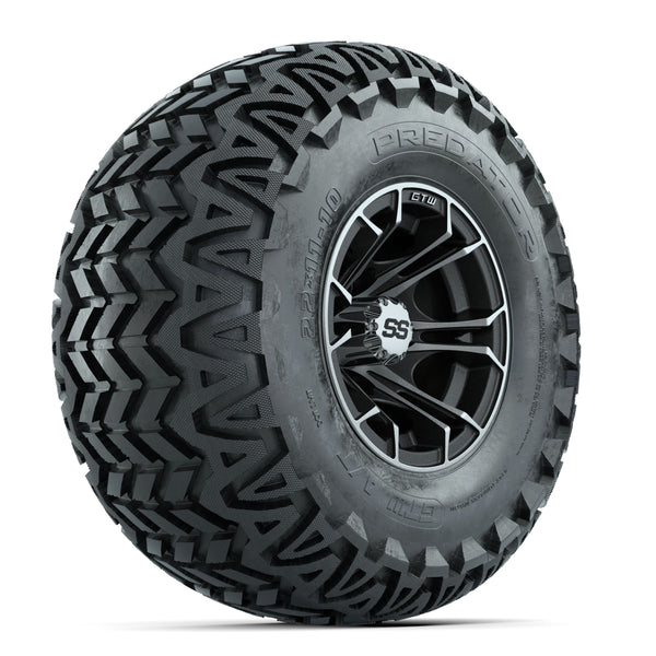 GTW Spyder 10" Machined/Matte Grey Wheels with 22x11-10 Predator All Terrain Tires - Full Set