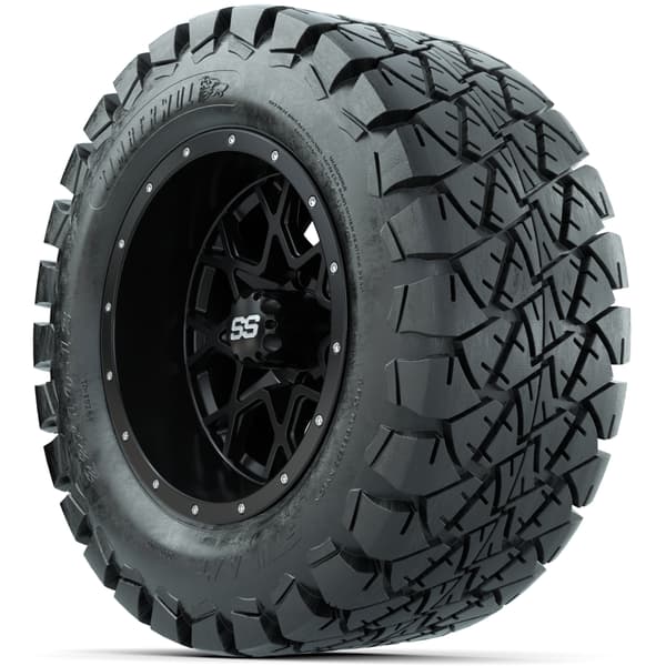 GTW Vortex 12" Matte Black Wheels with 22x10-12 Timberwolf All-Terrain Tires - Full Set