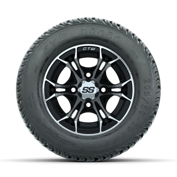 GTW Spyder 10" Machined/Black Wheels with 205/50-10 Mamba Street Tires - Full Set