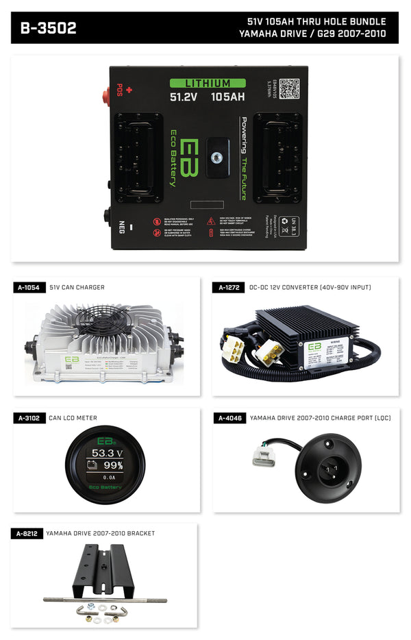 Yamaha G29/Drive 2007-2010 Eco Lithium 51v 105Ah Battery Bundle - Thru Hole