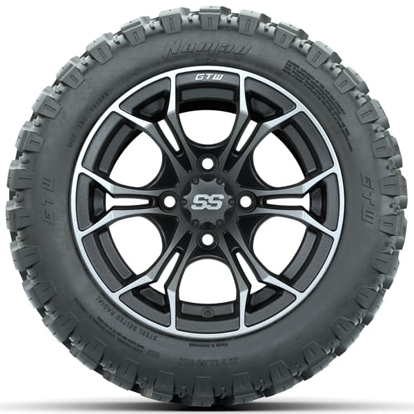 GTW Spyder 12" Wheels & 22x11-R12 Nomad All-Terrain Tires - Matte Machined/Gray - Full Set