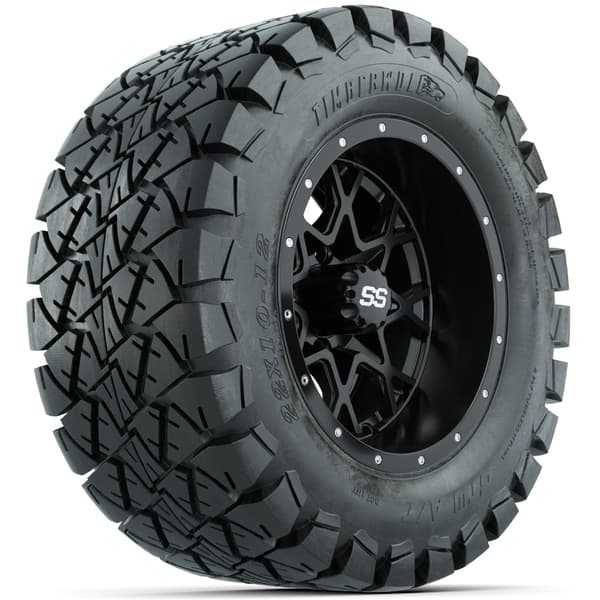 GTW Vortex 12" Matte Black Wheels with 22x10-12 Timberwolf All-Terrain Tires - Full Set