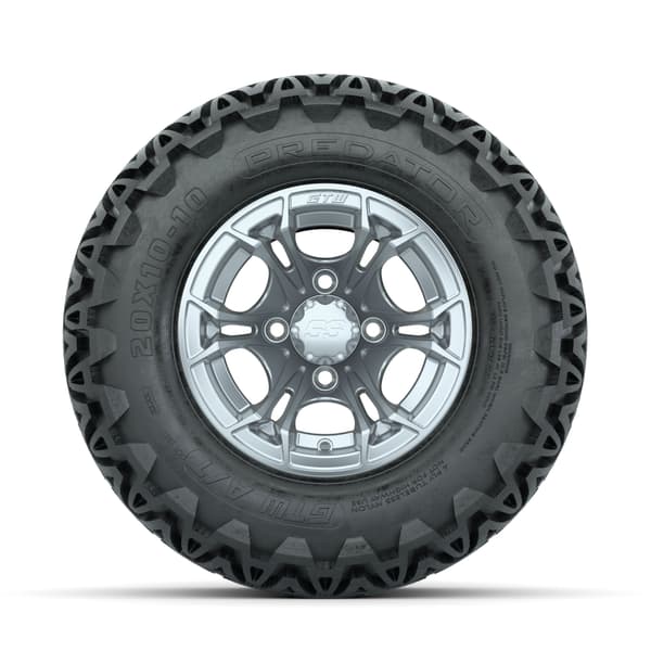 GTW Spyder Silver Brush 10 in Wheels with 20x10-10 Predator All Terrain Tires – Full Set