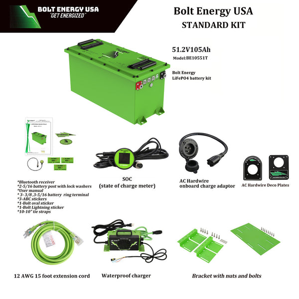 LITHIUM BATTERY Bolt Energy USA: 48-Volt(51.2V) / 105-AH Standard kit “Thin”