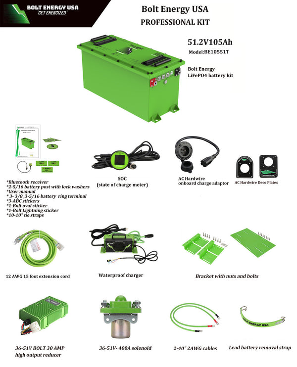 LITHIUM BATTERY Bolt Energy 48V (51.2V) 105AH Professional Kit - "THIN" HIGH OUTPUT GOLF CART