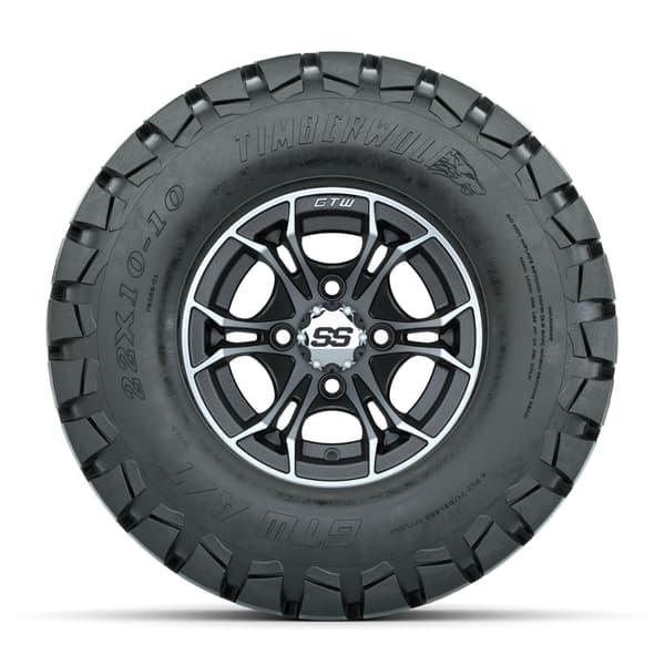 GTW Spyder 10" Machined/Matte Grey Wheels with 22x10-10 Timberwolf All Terrain Tires - Full Set