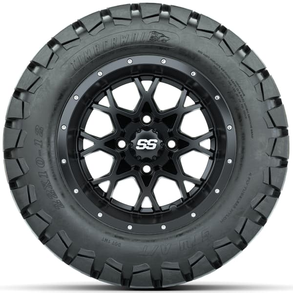 GTW Vortex 12" Matte Black Wheels with 22x10-12 Timberwolf All-Terrain Tires - Full Set