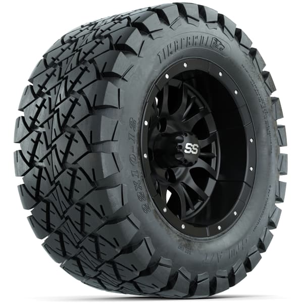 GTW Diesel 12" Matte Black Wheels with 22x10-12 Timberwolf All-Terrain Tires - Full Set