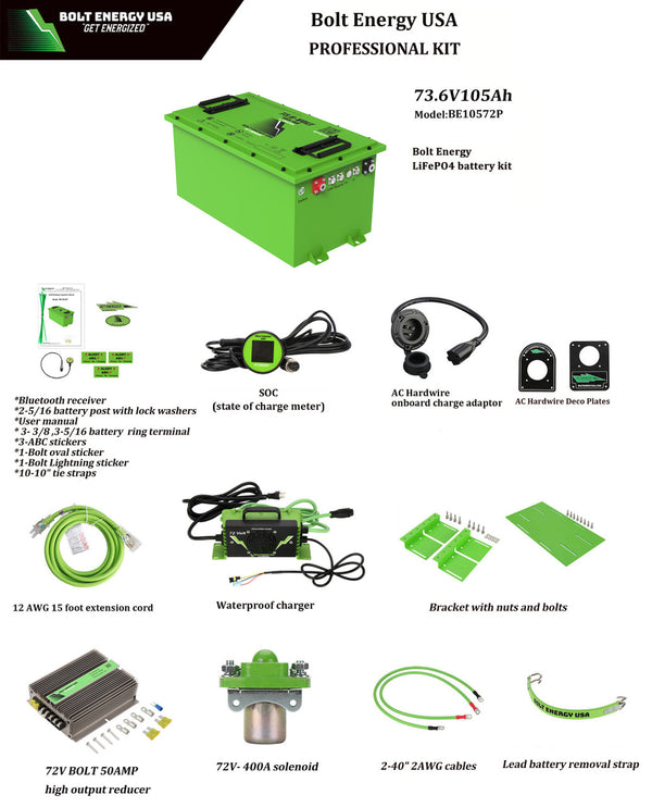 LITHIUM BATTERY Bolt Energy USA: 72V 105AH  Professional Kit - "POWER"