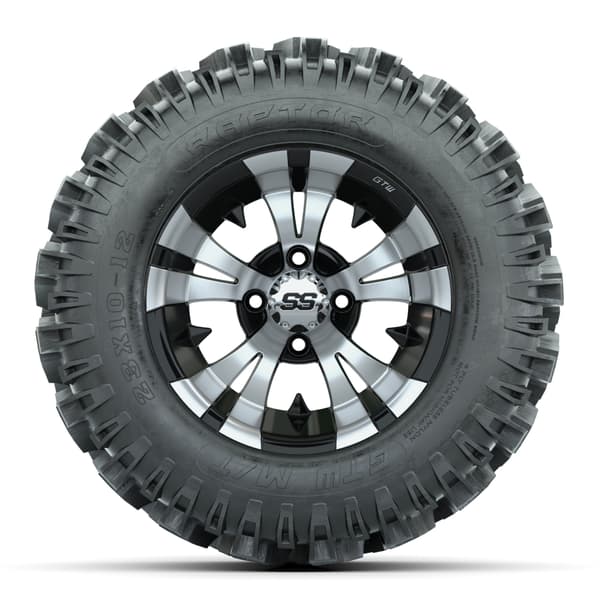 GTW Vampire 12" Black/Machined Wheels with 23x10-12 Raptor Mud Tires - Full Set