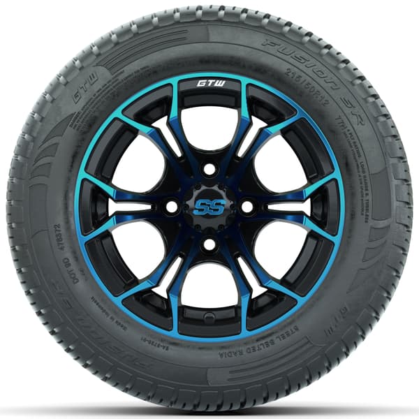 GTW Spyder 12" Blue & Black Wheels with 215/50-R12 Fusion S/R Street Tires - Full Set