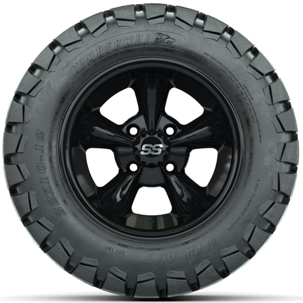 GTW Godfather 12" Black Wheels with 22x10-12 Timberwolf All-Terrain Tires - Full Set