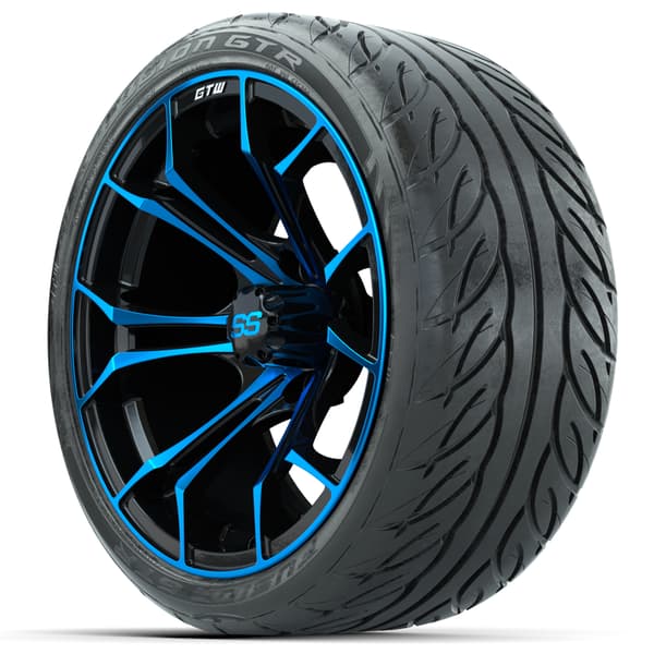 15″ GTW Spyder Blue/Black Wheels with 215/40-R15 Fusion GTR Street Tires