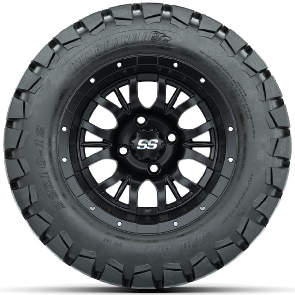 GTW Diesel 12" Matte Black Wheels with 22x10-12 Timberwolf All-Terrain Tires - Full Set