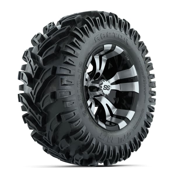 GTW Vampire 12" Black/Machined Wheels with 23x10-12 Raptor Mud Tires - Full Set