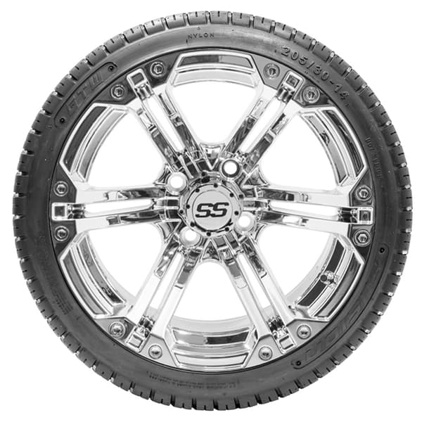 14” GTW Specter Chrome Wheels with 19” Fusion Street Tires – Set of 4