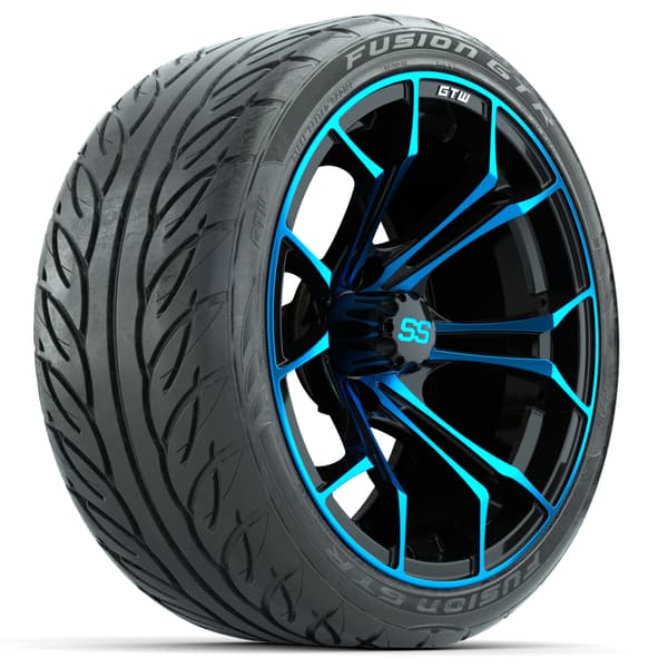 15″ GTW Spyder Blue/Black Wheels with 215/40-R15 Fusion GTR Street Tires