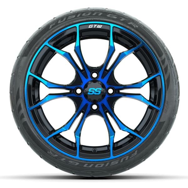 15″ GTW Spyder Blue/Black Wheels with 215/40-R15 Fusion GTR Street Tires