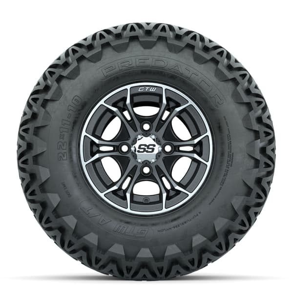 GTW Spyder 10" Machined/Matte Grey Wheels with 22x11-10 Predator All Terrain Tires - Full Set