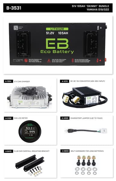 Yamaha G19/G22 Eco Lithium 51v 105Ah Battery Bundle - Skinny